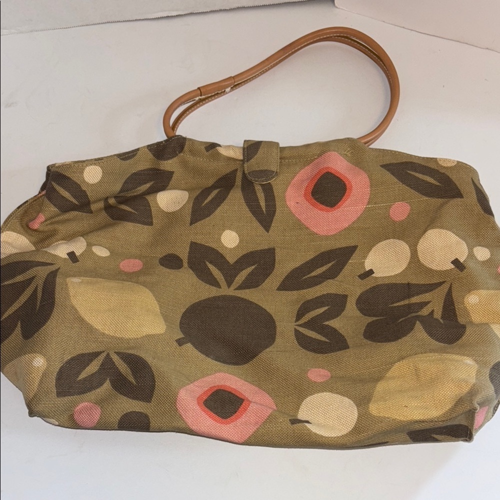 GAP PINK/PEACH/TAN/BROWN CANVAS BAG VEGAN LEATHER HANDLES ADORABLE PRELOVED - Picture 1 of 8